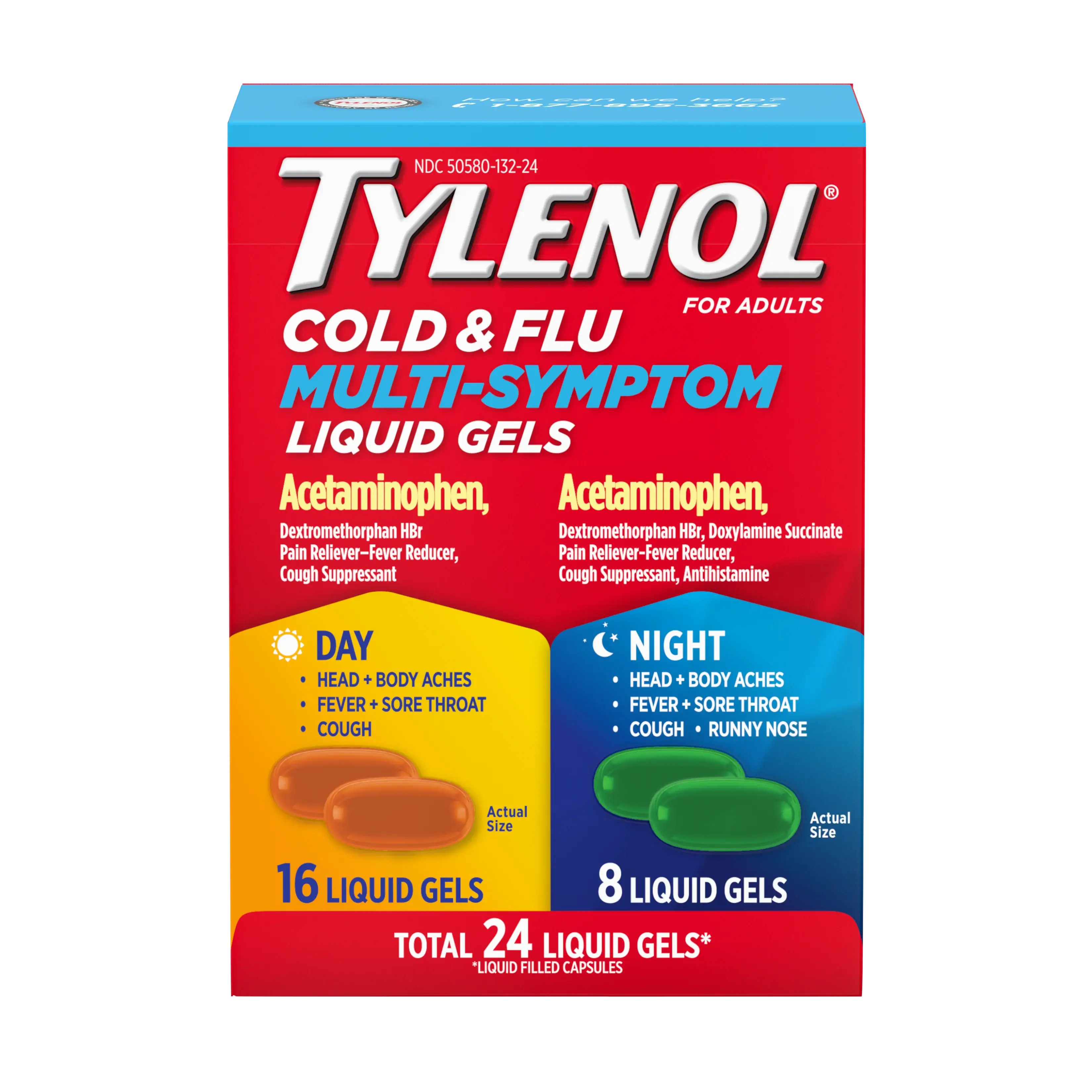 TYLENOL® Day & Night Cold + Flu Multi-Symptom Liquid Gels Combo Pack (paquete combinado)