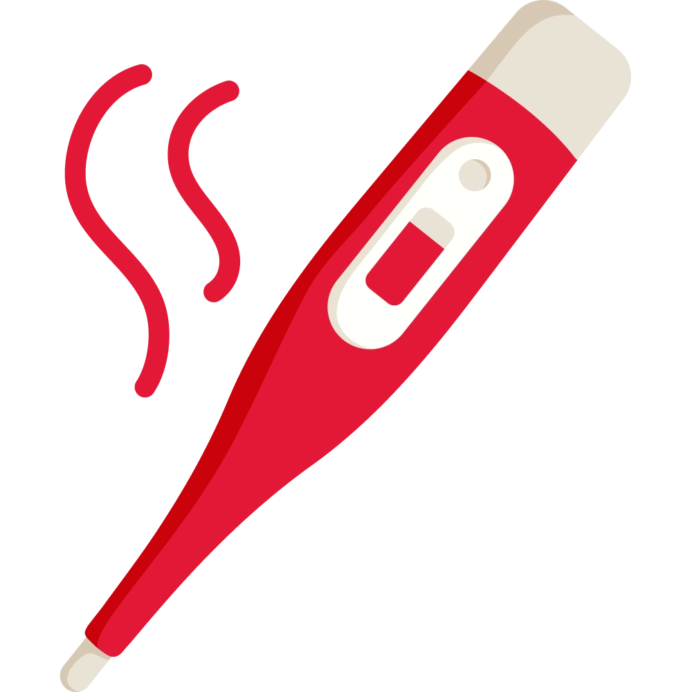 Red digital thermometer with heat waves, symbolizing high temperature or fever
