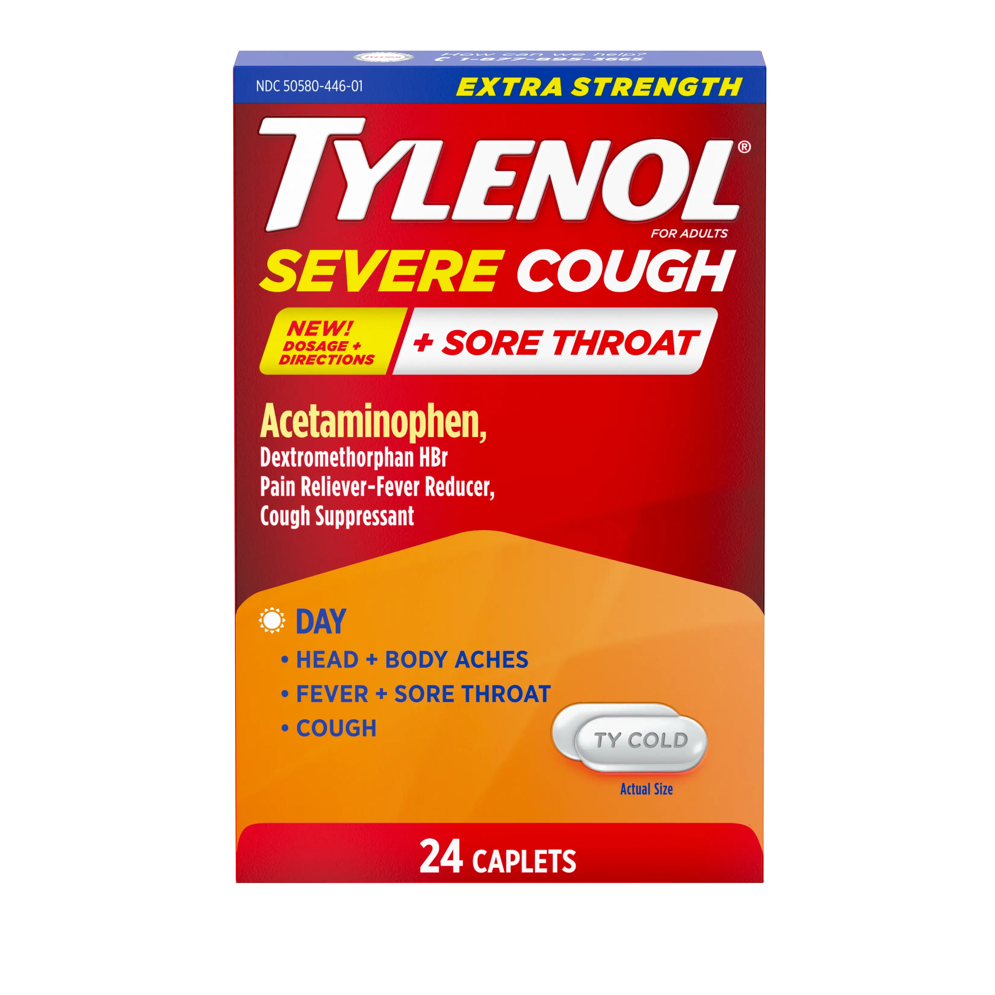 TYLENOL® Cold Extra Strength Severe Cough + Sore Throat Daytime Caplets (comprimidos)