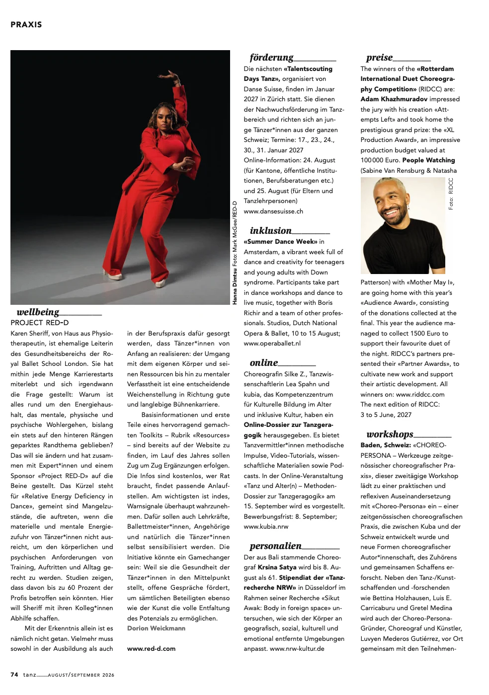 Project RED-D in Tanz magazine