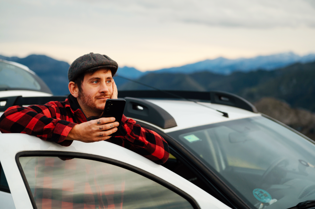 Man Car Nature Phone