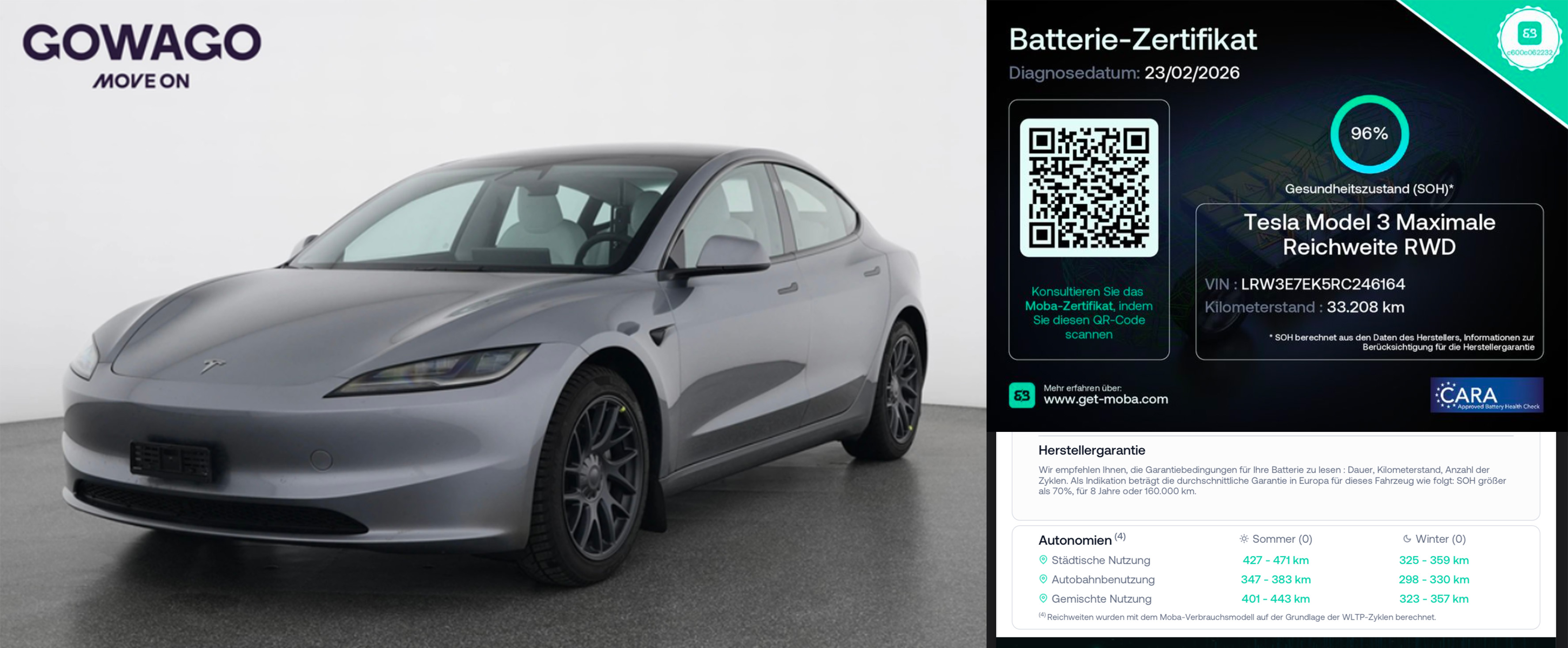Tesla Model 3 WLTP und Batteriezertifikat
