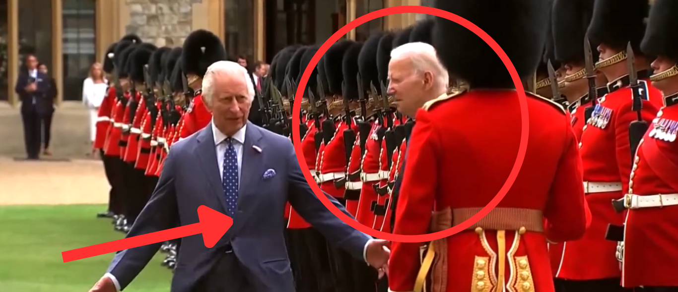Joe Biden Tries To Talk To Standing Guard Who Can’t Talk Back, King Charles Tries To Push Him Along