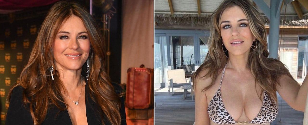 Elizabeth Hurley stuns in an animal print bikini at 57