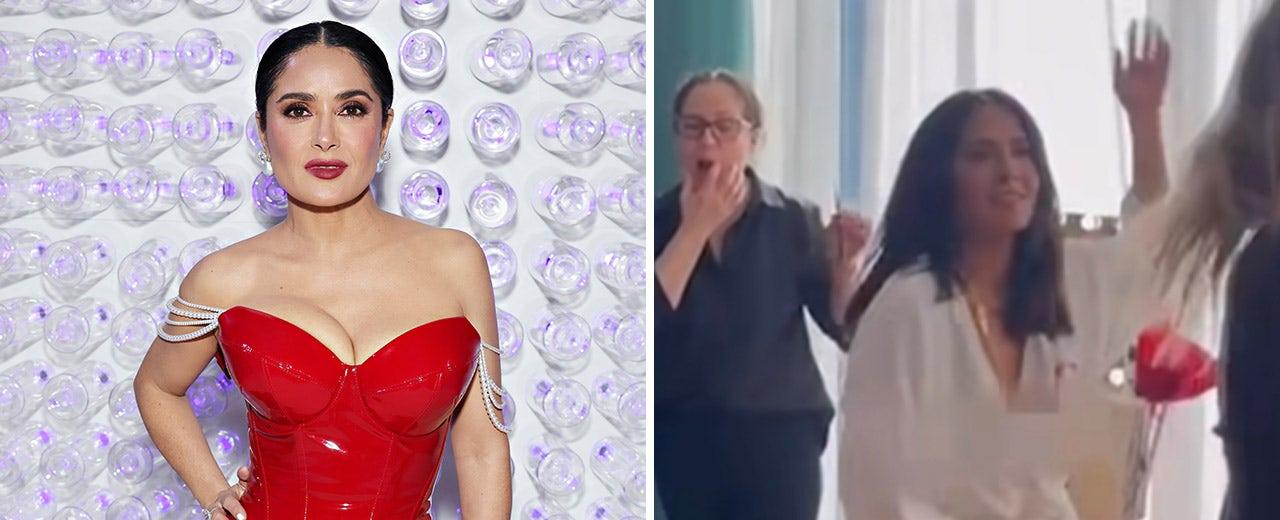 Salma Hayek flashes naked body accidentally during cheeky dance