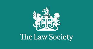 the law society logo in white against a green background.