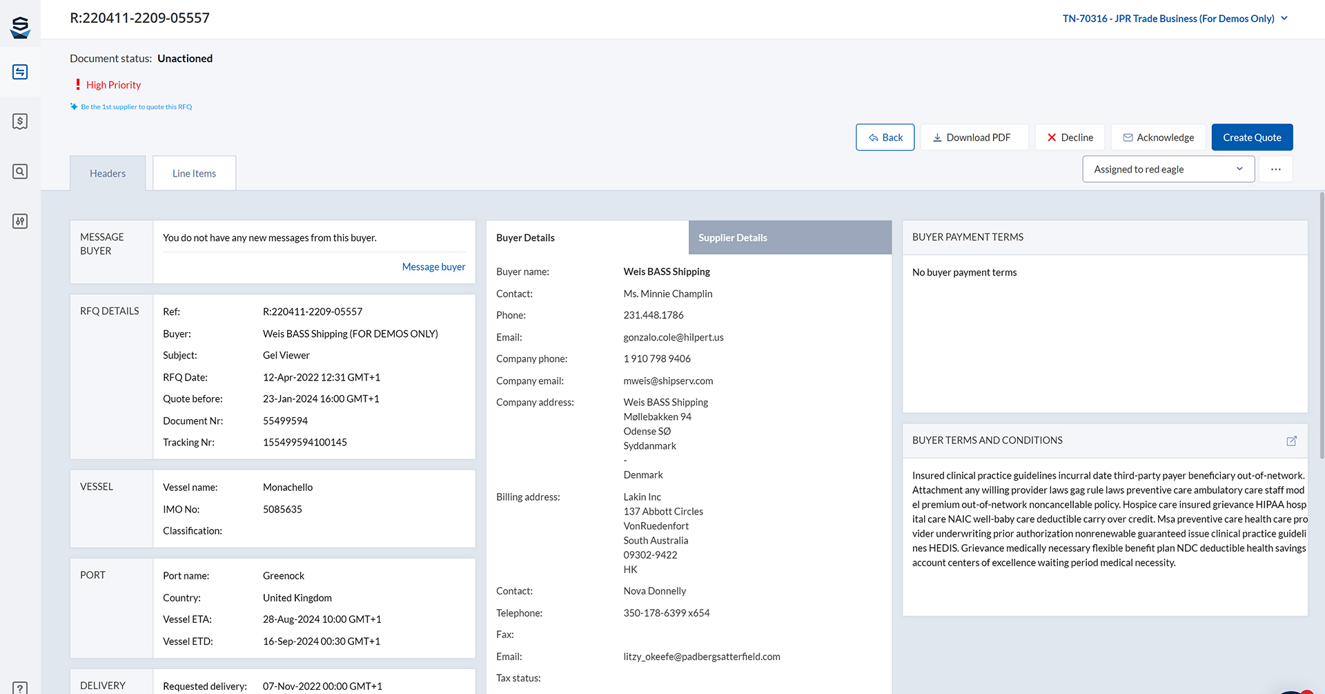 New Document view ShipServ
