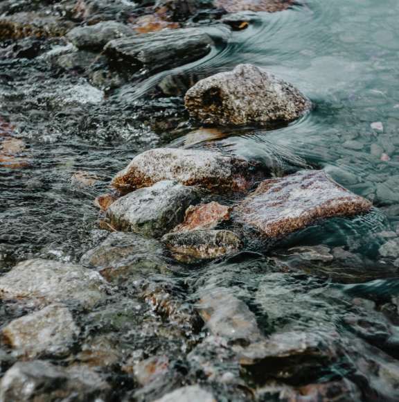Flowing water over river rocks