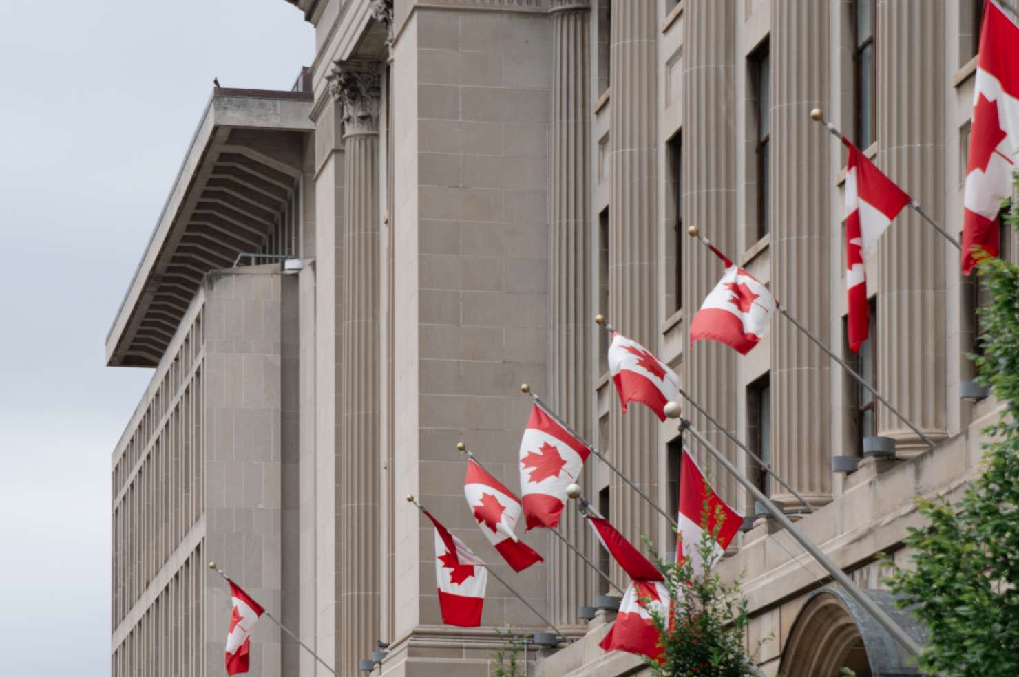 Canadian flags on building