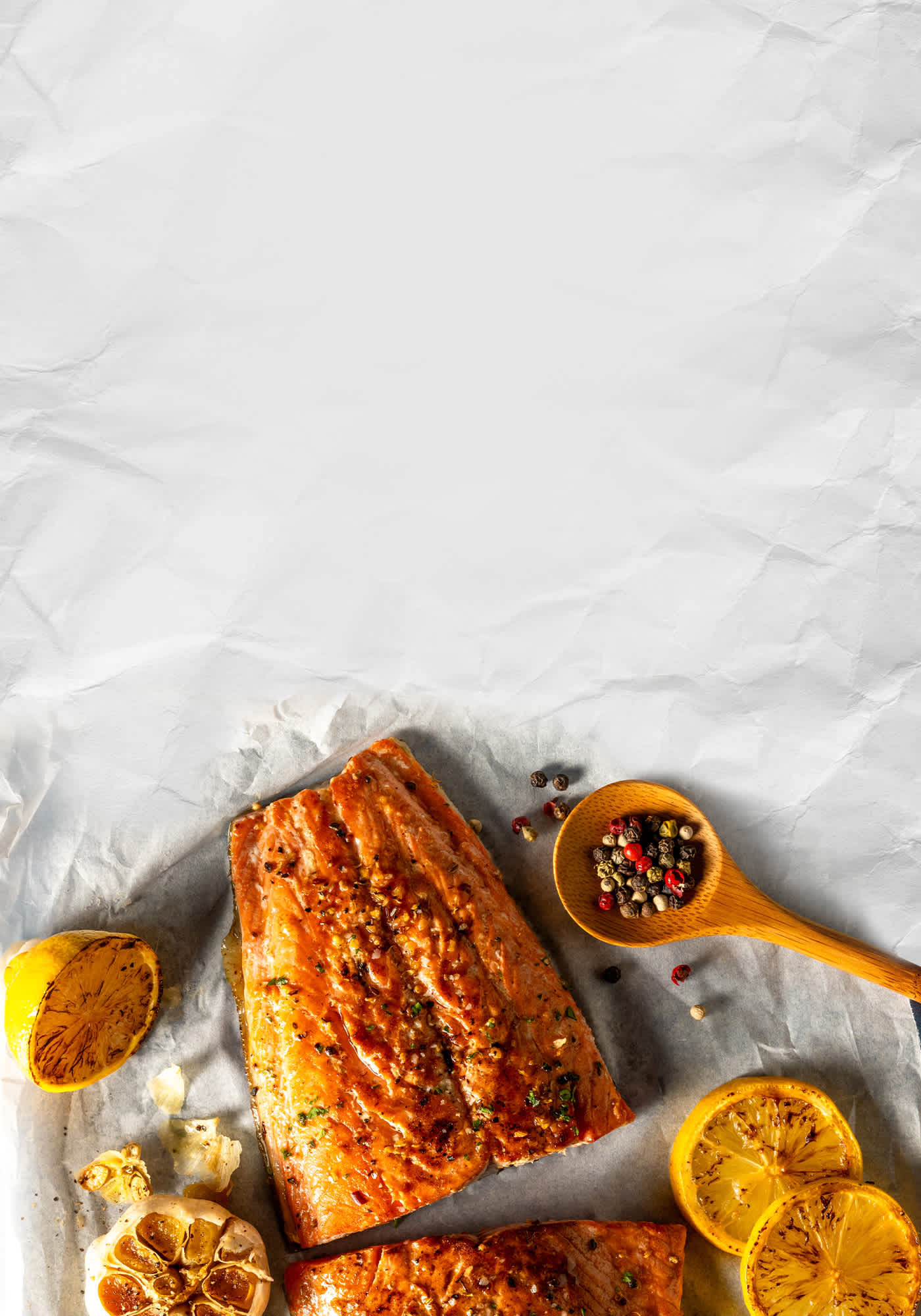 Cooked salmon on a white background