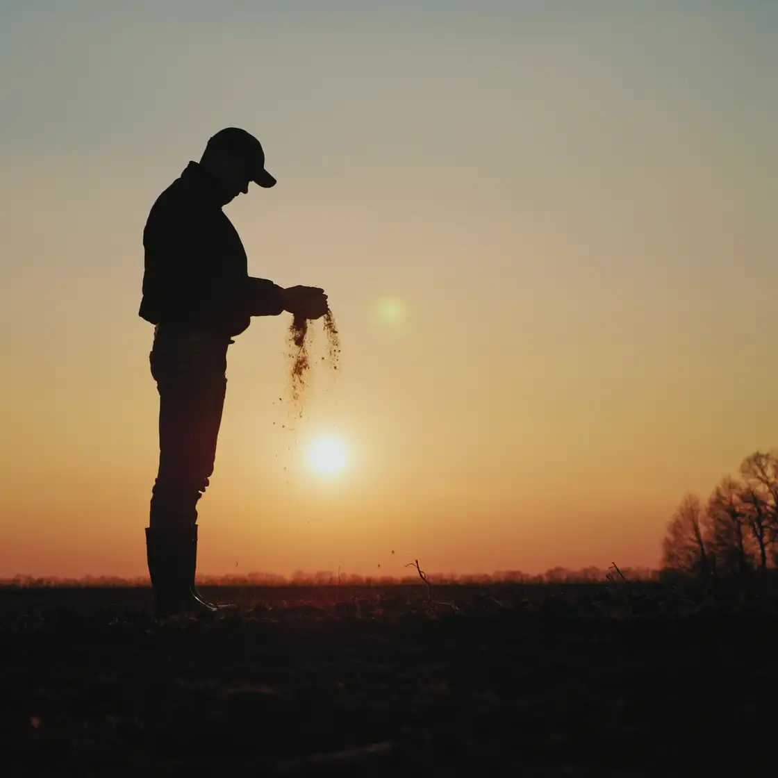 silhouette of man holding soil