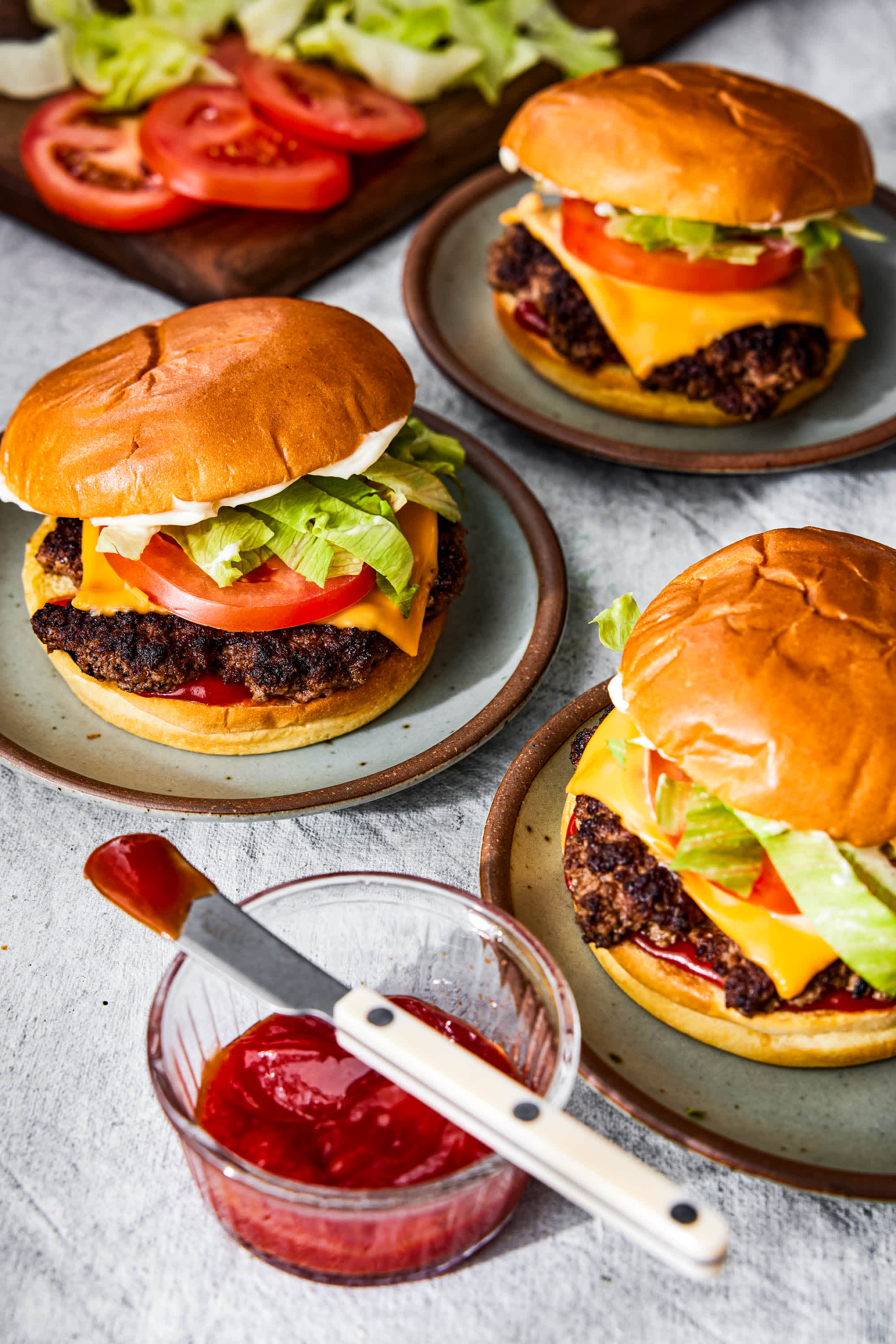 Smashburgers on plates