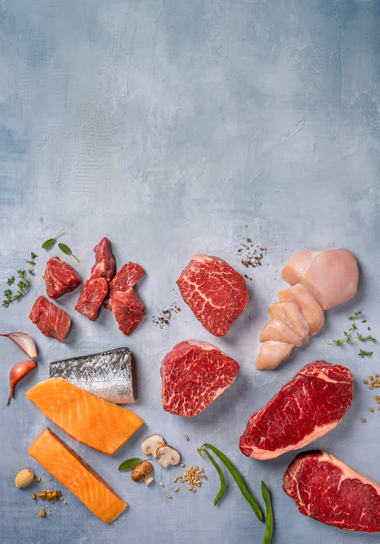 Steak salmon and vegetables