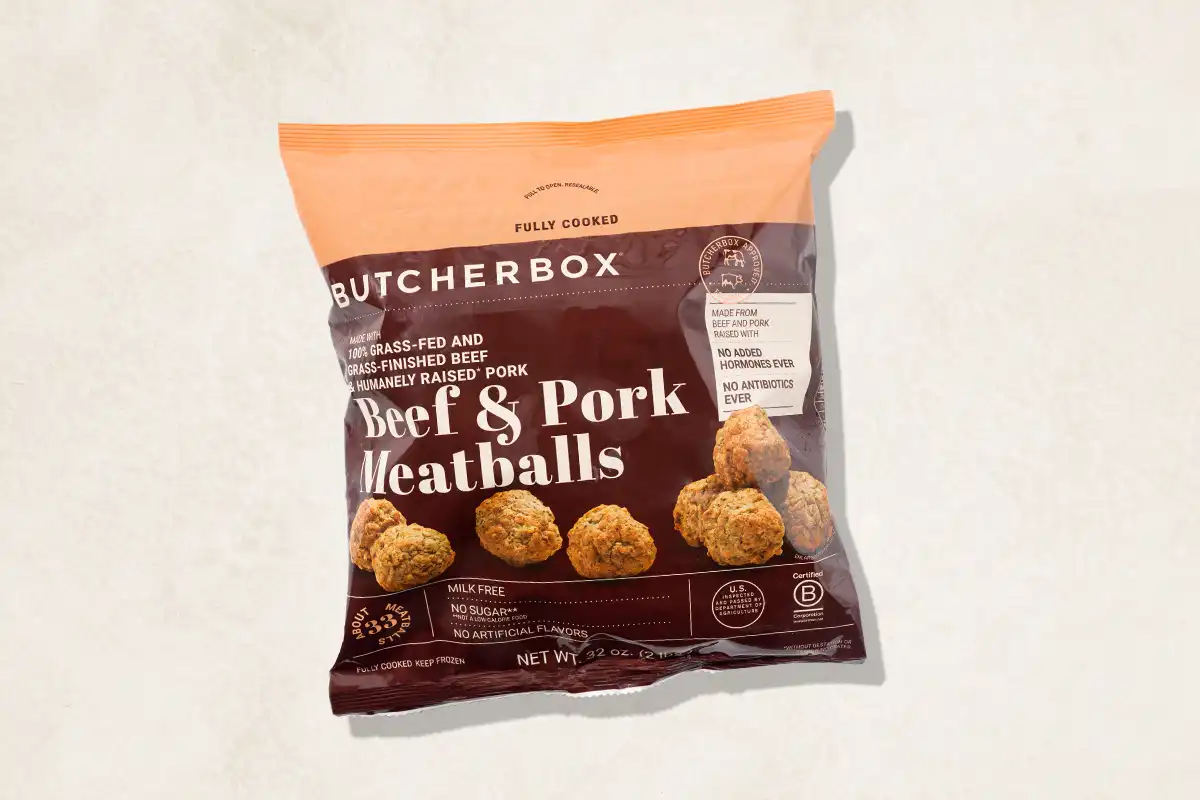 Package of beef and pork meatballs