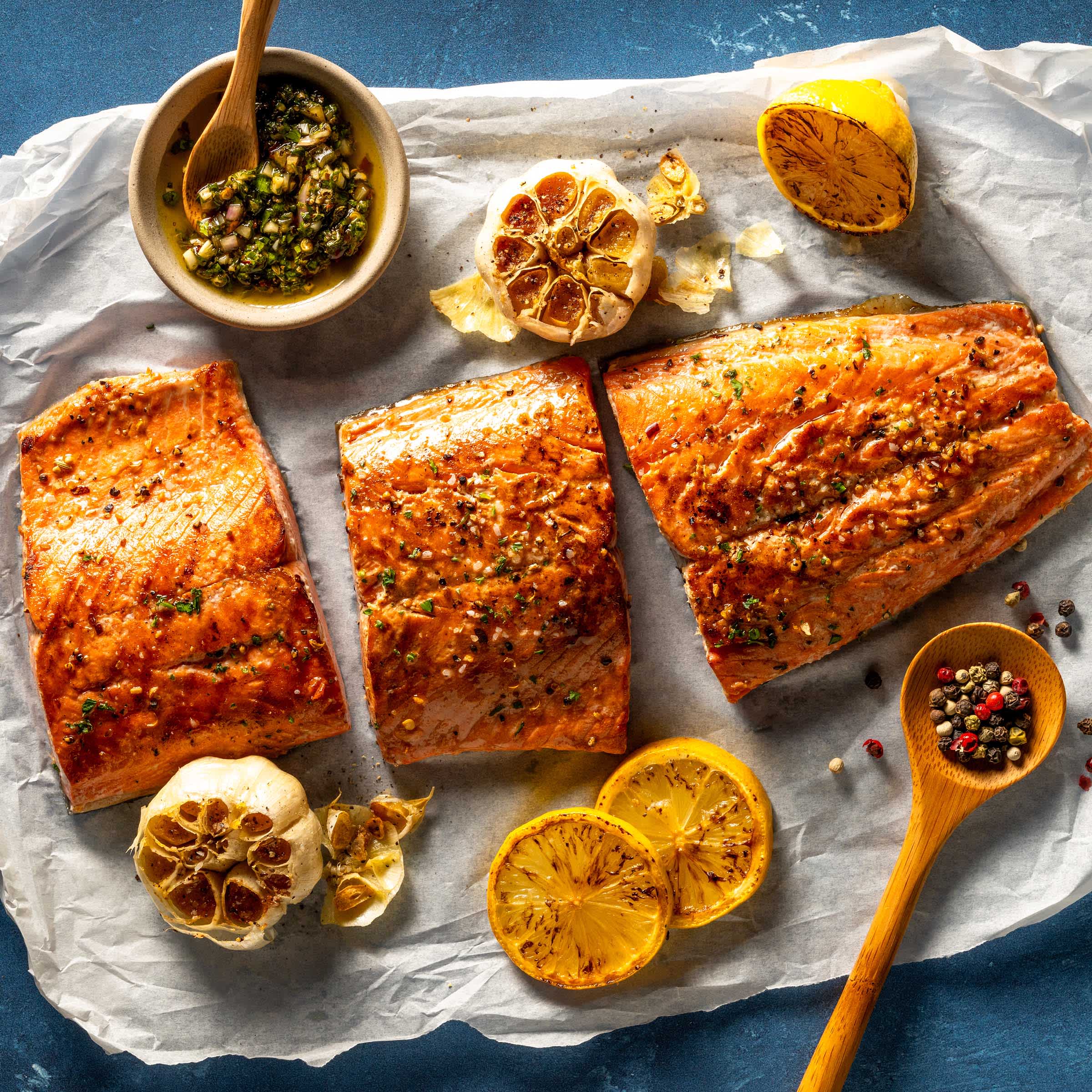 Cooked salmon on parchment