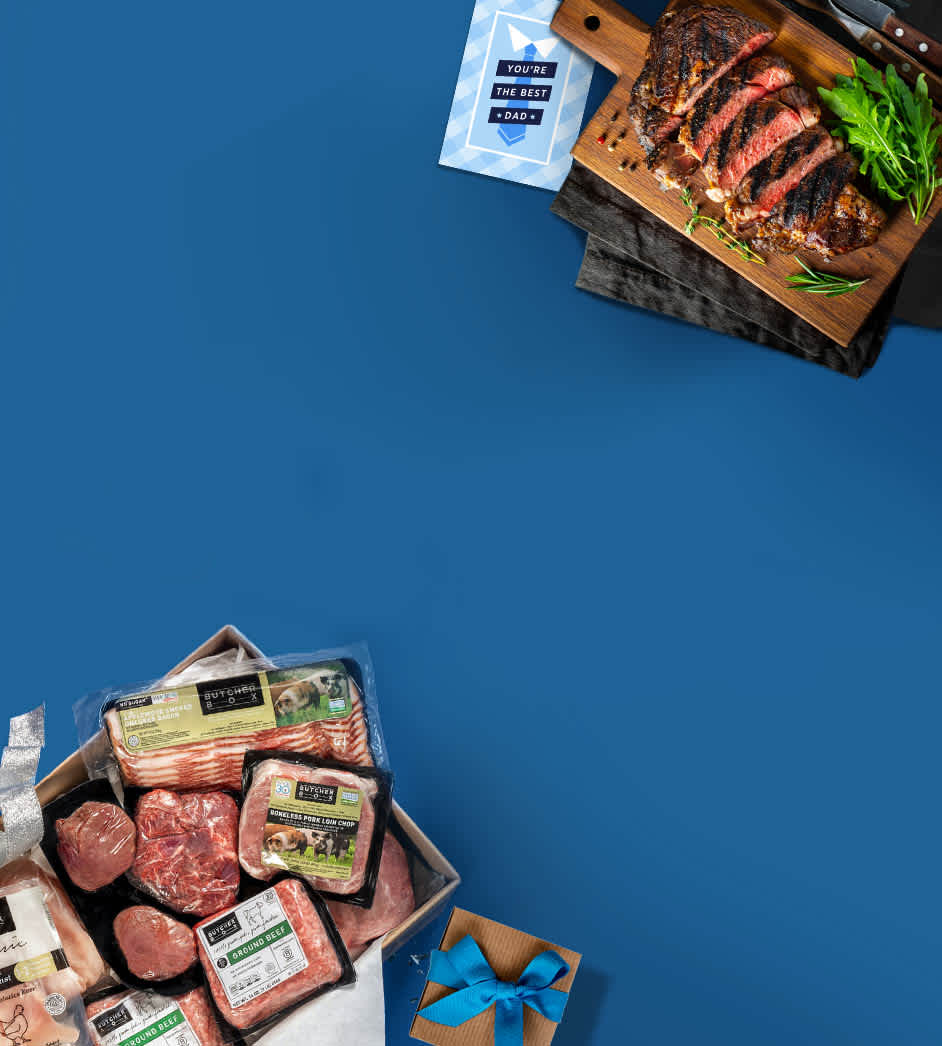 Meat gift boxes on a blue background