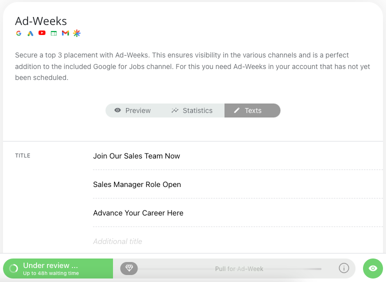 To activate advertising for your selected job ad, simply use the "Ad Boost" slider.