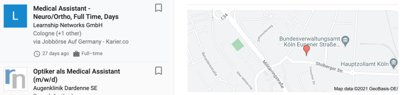 Se o endereço estiver correcto, o Google for Jobs mostrará um mapa.