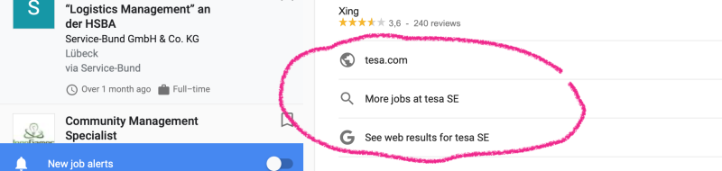 O Google por vezes mostra mais links para anúncios de emprego.