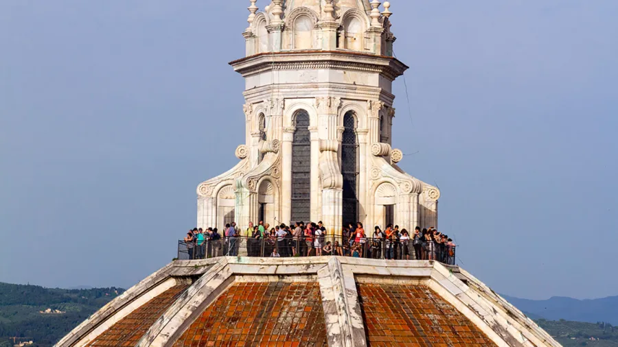 Visitors at the top of the Florence Duomo climb.
