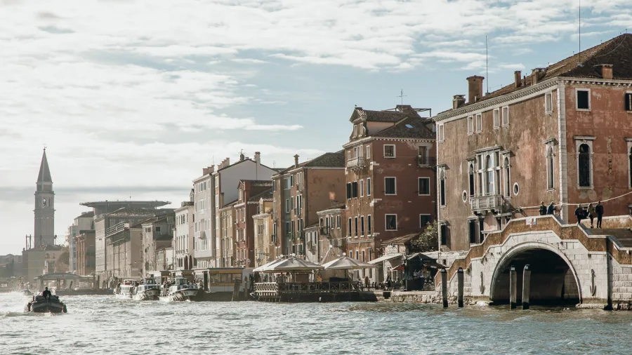 Look back as your boat sets off into the Venice lagoon.
