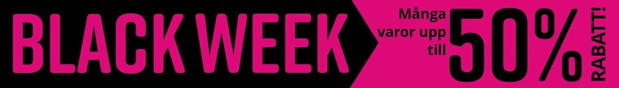 Svart och rosa bakgrund för Black Week. Text: VIELE ARTIKEL BIS ZU -50% REDUZIERT.