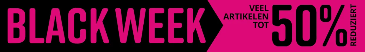 Zwarte en roze achtergrond voor Black Week. Tekst: VIELE ARTIKEL BIS ZU -50% REDUZIERT.