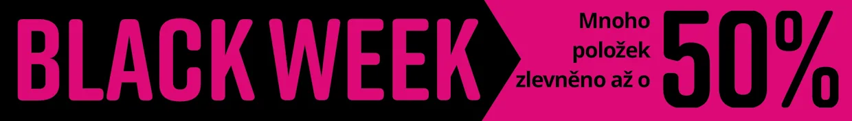 Černé a růžové pozadí pro Black Week. Text: VIELE ARTIKEL BIS ZU -50% REDUZIERT.