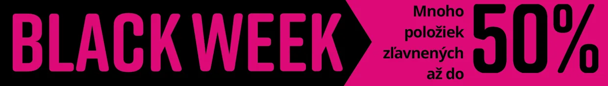 Čierne a ružové pozadie pre Black Week. Text: VIELE ARTIKEL BIS ZU -50% REDUZIERT.