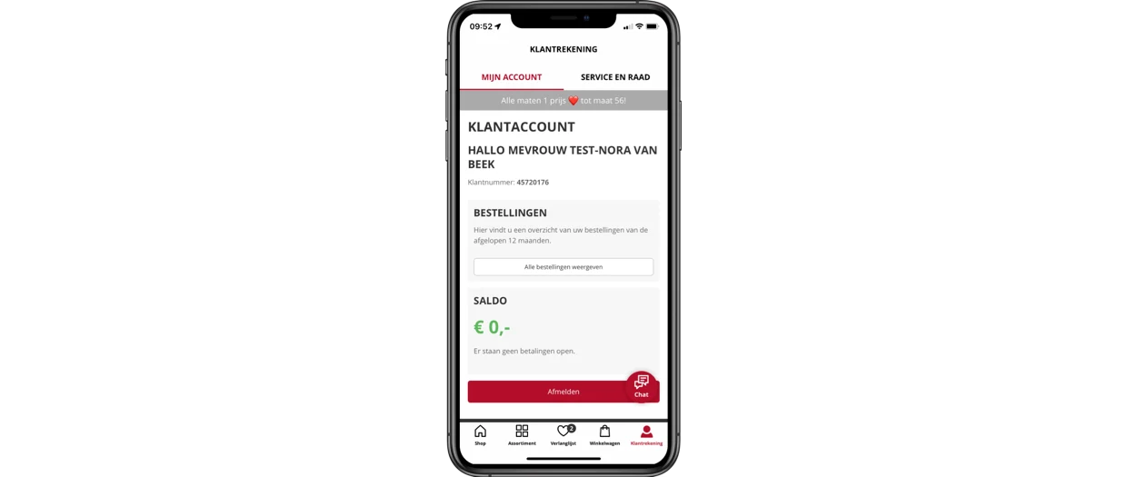 Screenshot van een klantenaccount op een smartphone met informatie over huidige leveringen, bestellingen en een chatoptie. Screenshot van een klantenaccount op een smartphone met informatie over huidige leveringen, bestellingen en een chatoptie.