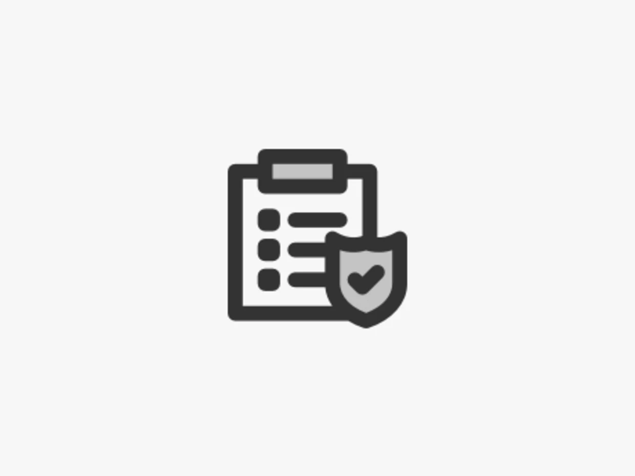 Symbol eines Klemmbretts mit Checkliste und Schutzschild im minimalistischen Design.