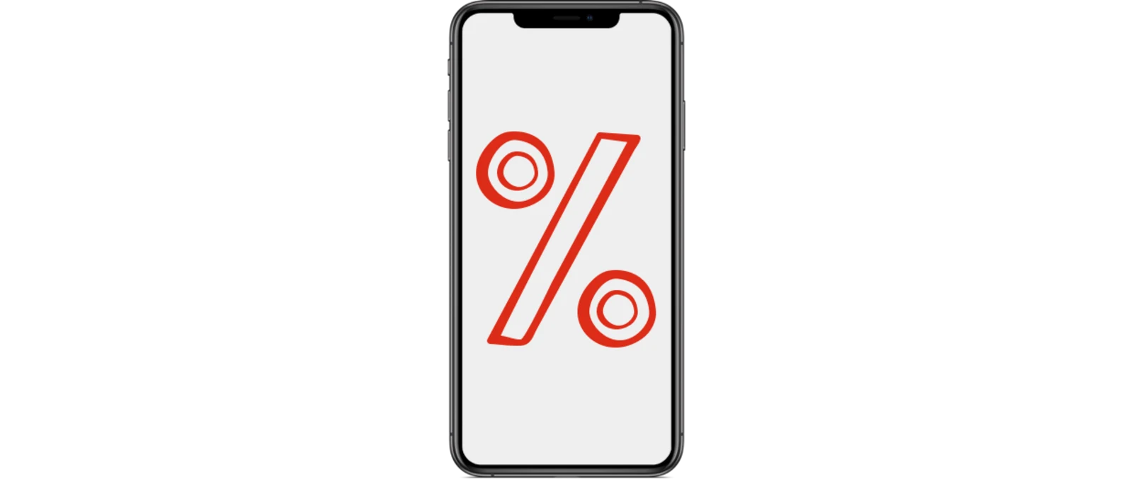 Smartphone med en röd procentsymbol på skärmen. Smartphone med en röd procentsymbol på skärmen.