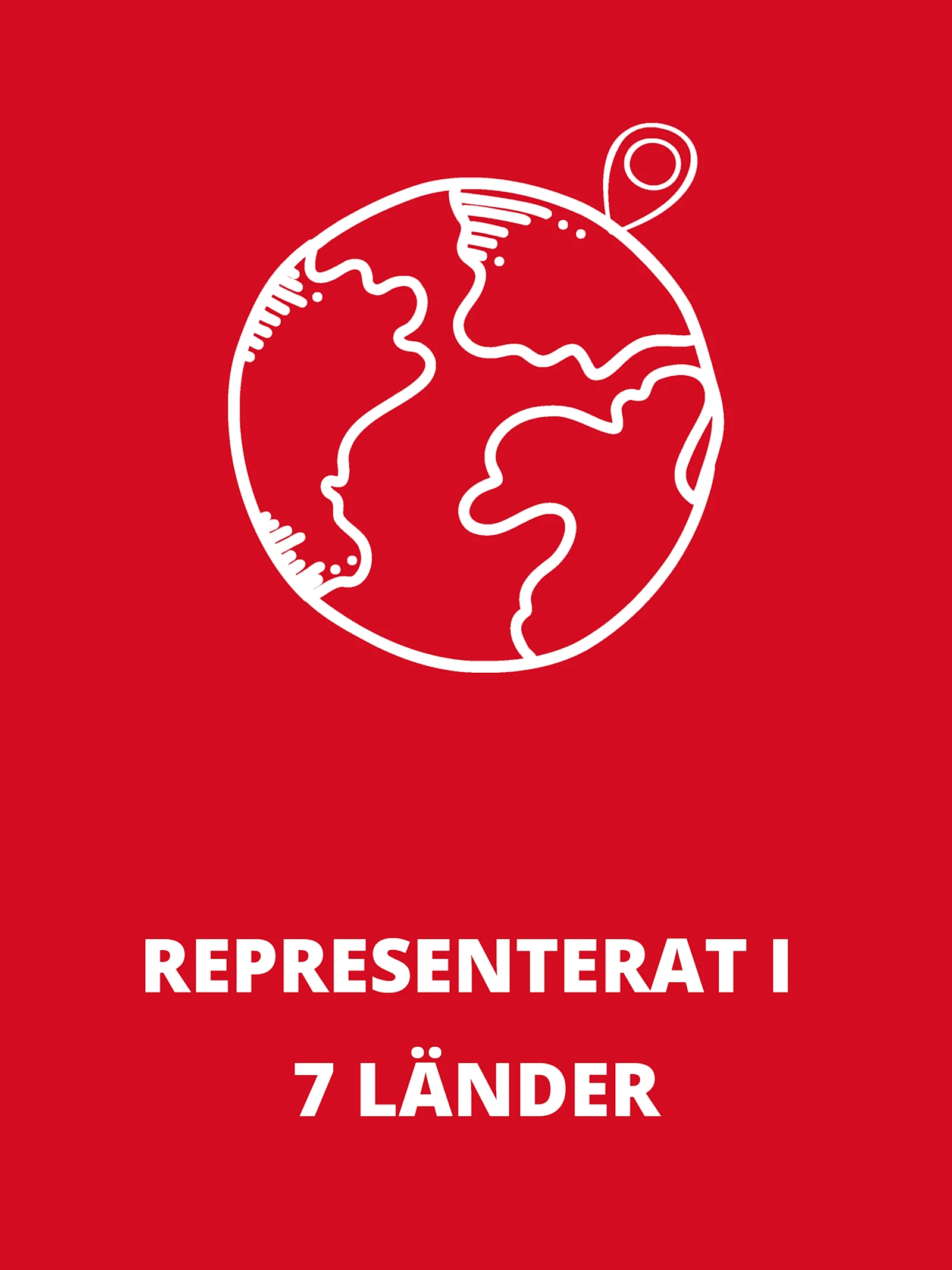 Rektangulär informationsruta med en vit globsymbol och texten: ”Representerade i 7 länder Rektangulär informationsruta med en vit globsymbol och texten: ”Representerade i 7 länder