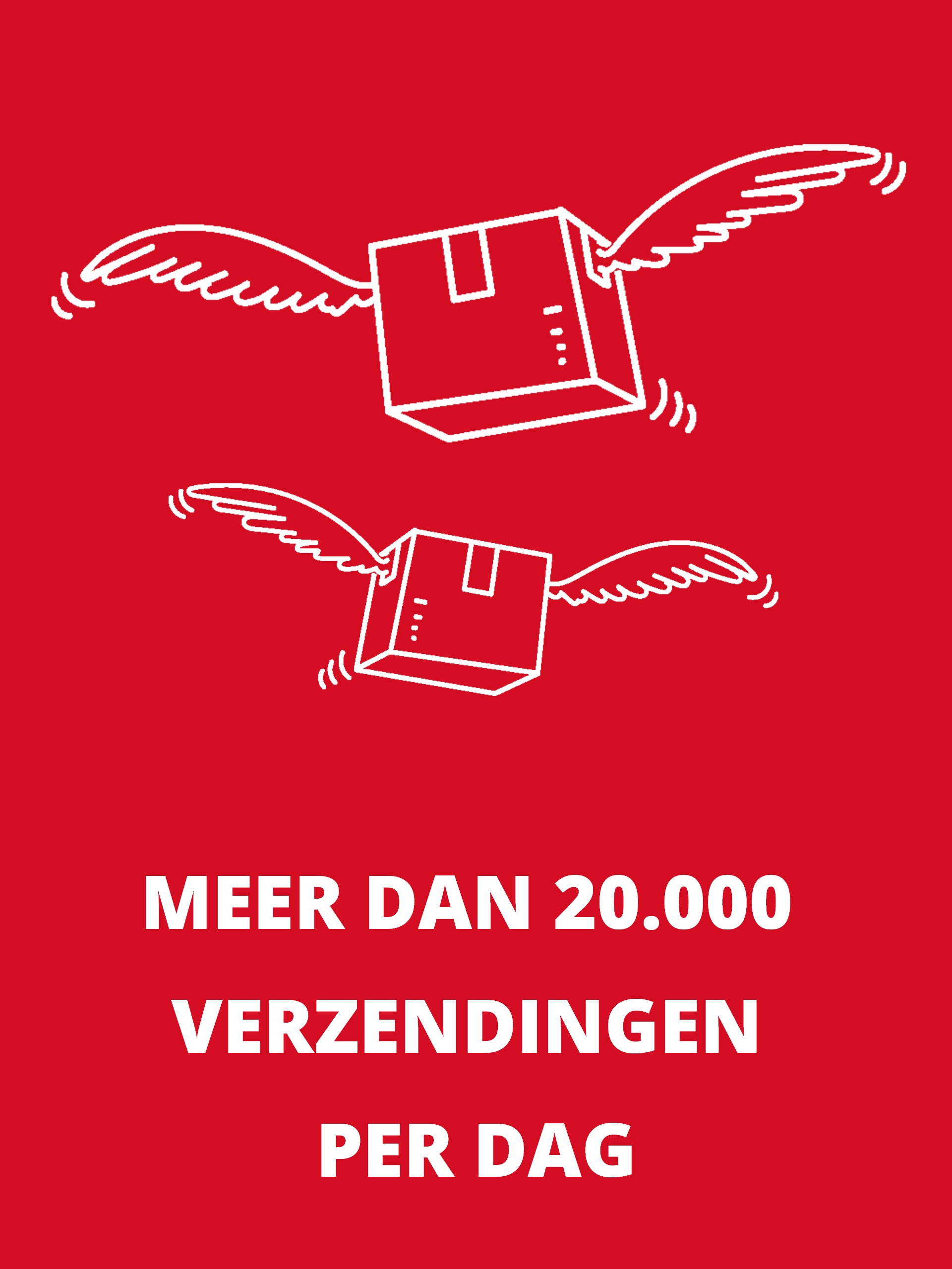 Rechthoekige infobox met een wit pakket-met-vleugels-symbool en de tekst: “Meer dan 20.000 verzendingen per dag