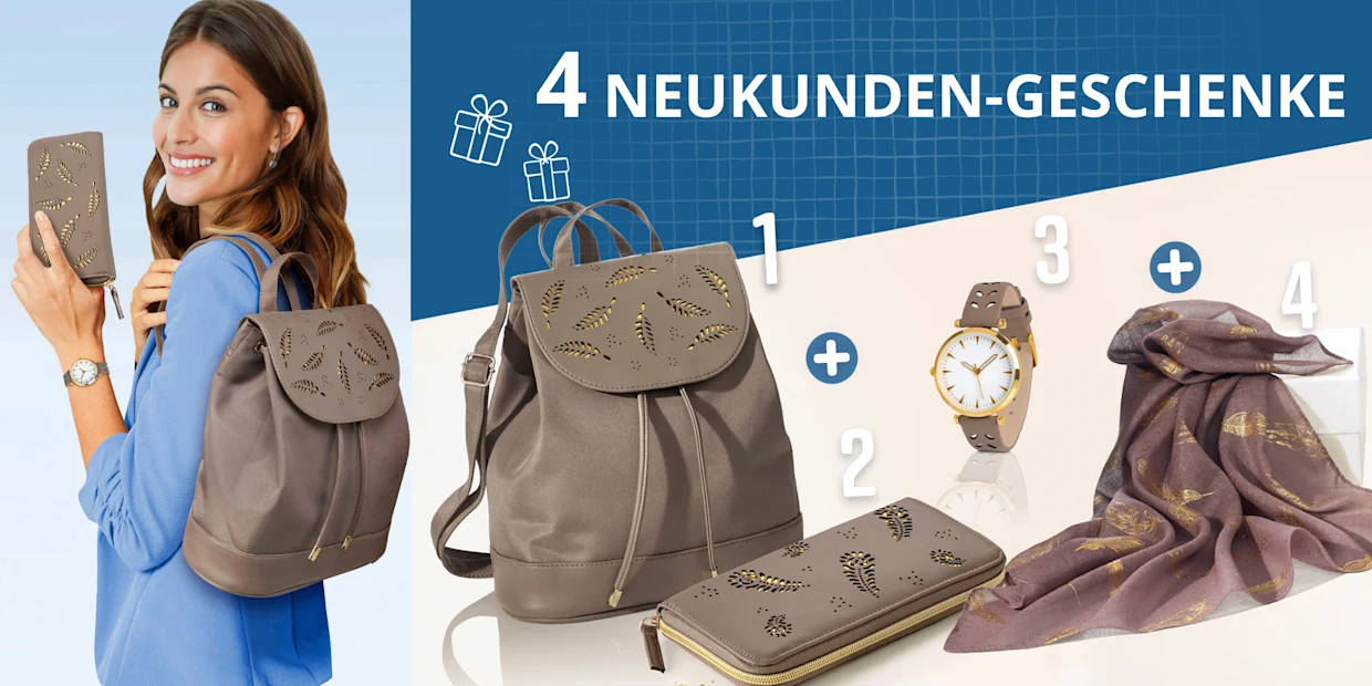 Abbildung der vier Neukundengeschenke. Abbildung der vier Neukundengeschenke.
