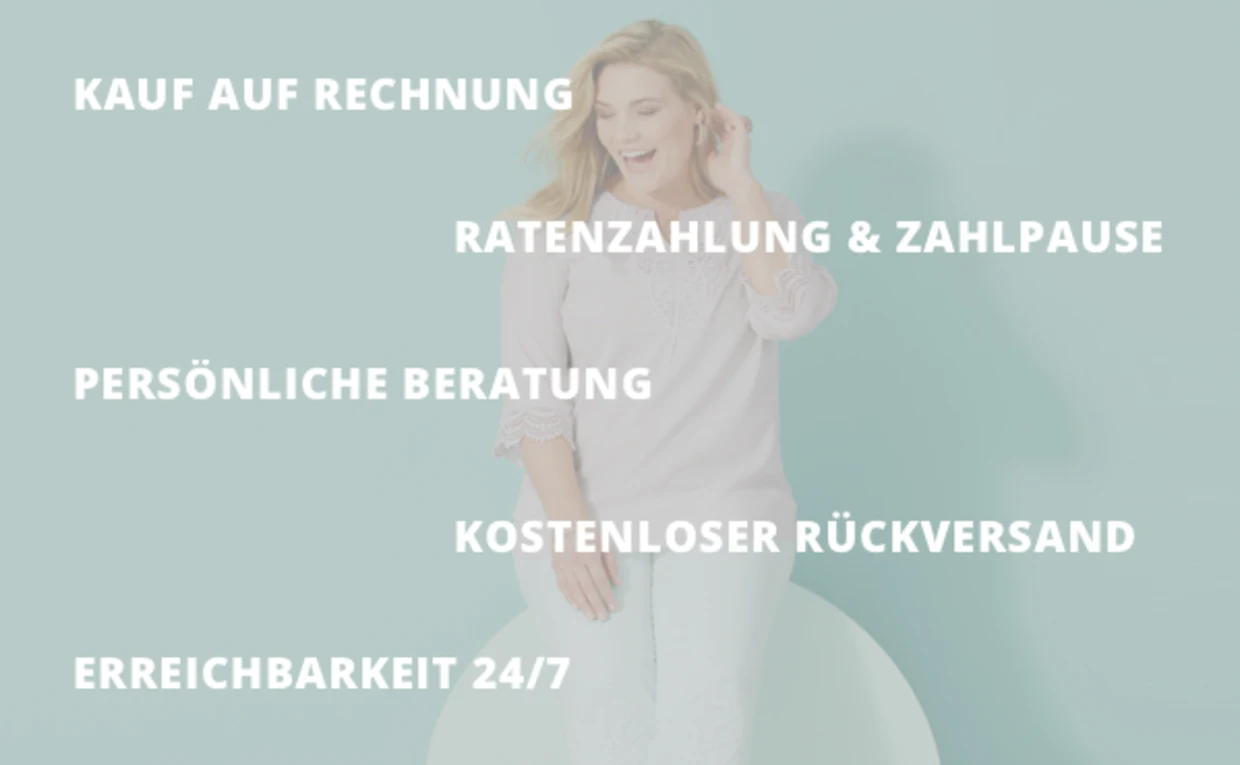 Hellblaues Hintergrundbild mit weißer Schrift zu Vorteilen wie Kauf auf Rechnung, Ratenzahlung, persönliche Beratung, kostenloser Rückversand und Erreichbarkeit 24/7. Hellblaues Hintergrundbild mit weißer Schrift zu Vorteilen wie Kauf auf Rechnung, Ratenzahlung, persönliche Beratung, kostenloser Rückversand und Erreichbarkeit 24/7.