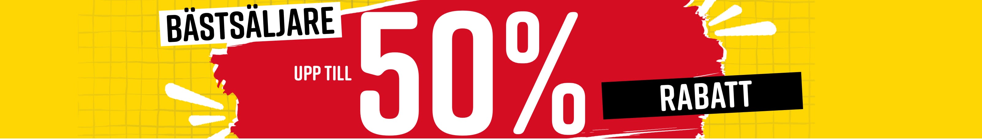 Text i bilden: Bästsäljare upp till 50% rabatt