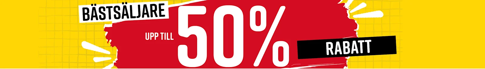 Text i bilden: Bästsäljare upp till 50% rabatt