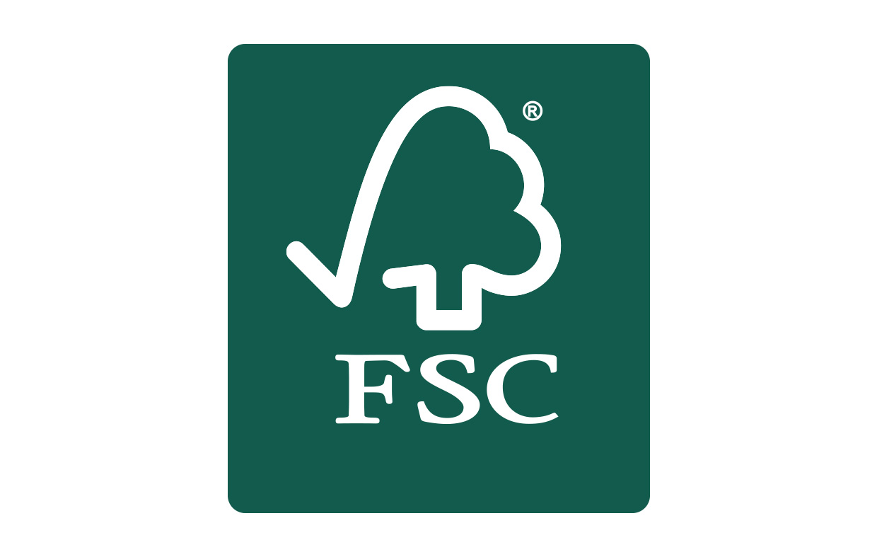 Logo FSC s odkazem 'www.fsc.org' na zeleném pozadí a pod ním text 'Značka odpovědného lesnictví'.