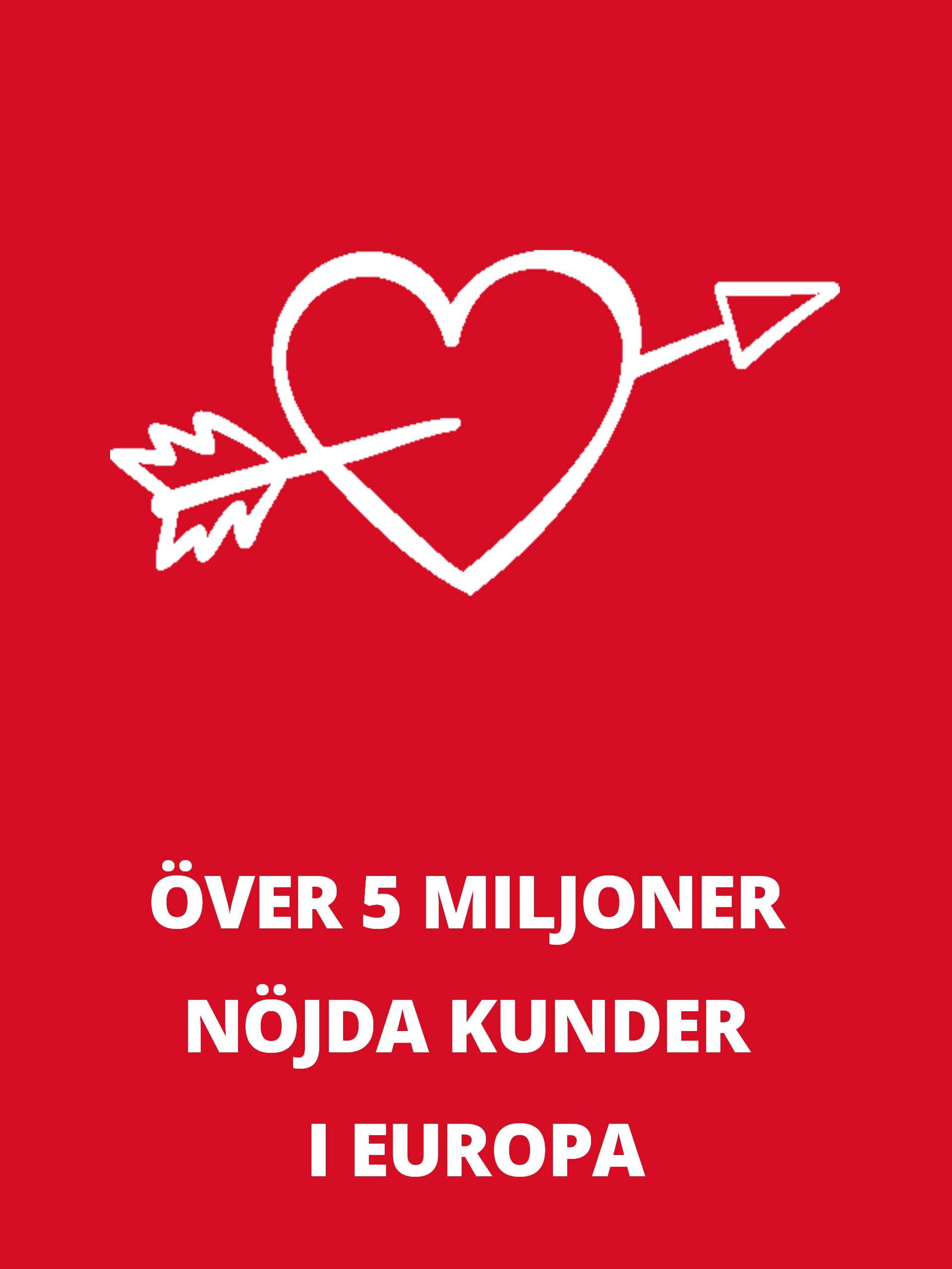 Rektangulär informationsruta med en vit hjärtsymbol och texten: ”Över 5 miljoner nöjda kvinnliga kunder i Europa”.