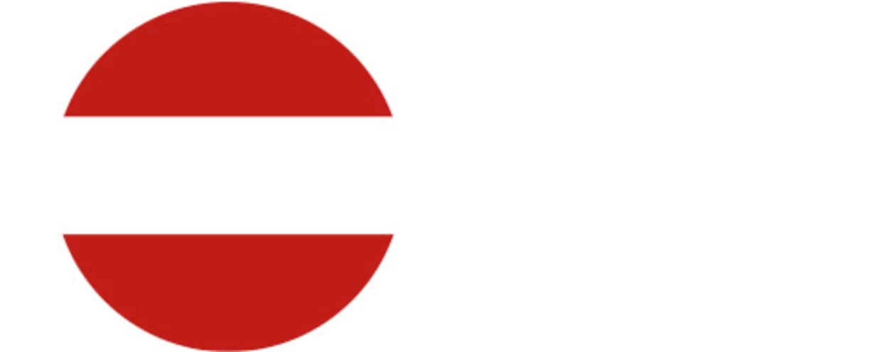 Runde Darstellung der Österreich-Flagge mit horizontalen Streifen in rot weiss rot. Runde Darstellung der Österreich-Flagge mit horizontalen Streifen in rot weiss rot.