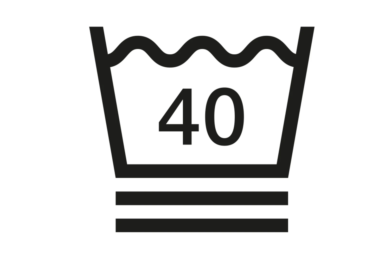 Waschsymbol mit 40 Grad und zwei Unterstrichen, geeignet für Feinwäsche. Waschsymbol mit 40 Grad und zwei Unterstrichen, geeignet für Feinwäsche.