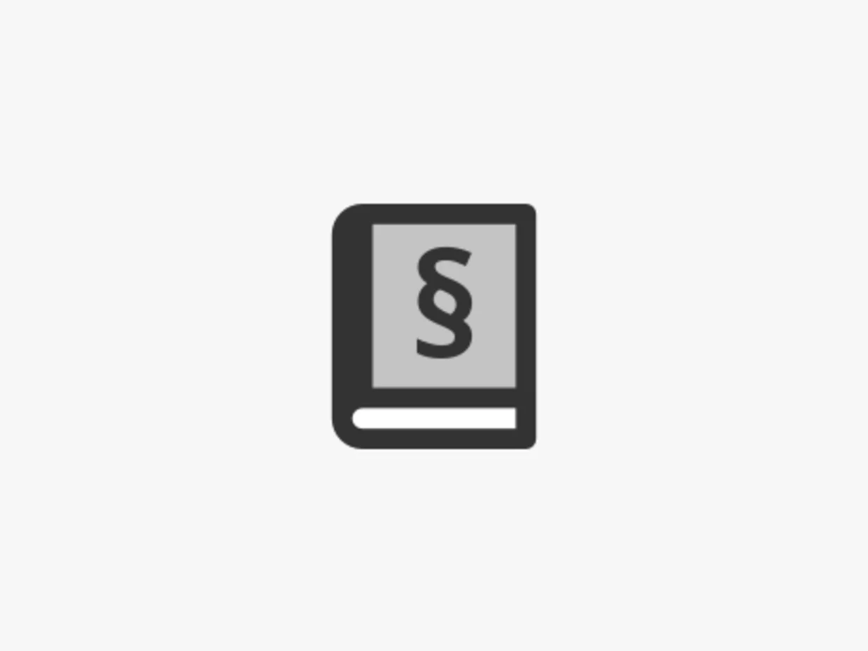 Symbol eines Gesetzbuchs mit Paragraphenzeichen auf grauem Hintergrund.