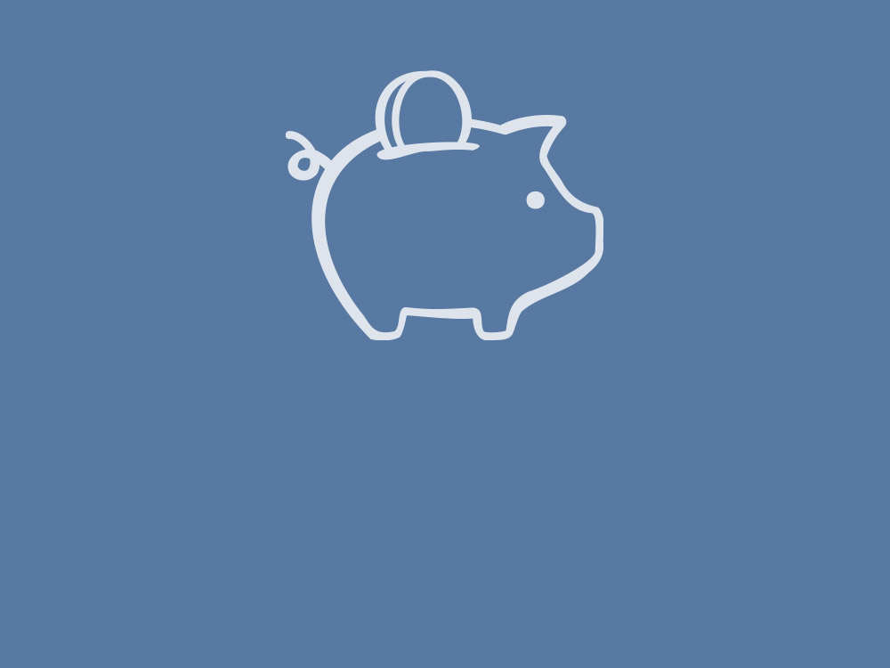 Ikona prasátka na modrém pozadí.