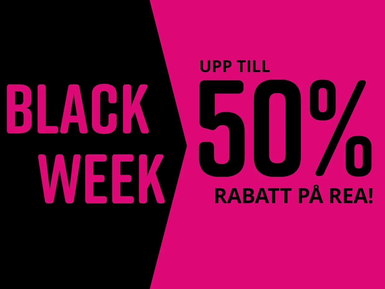 Svart och rosa bakgrund för Black Week. Text: VIELE ARTIKEL BIS ZU -50% REDUZIERT.