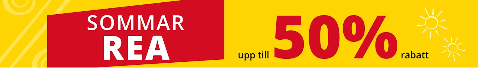 Text i bilden: Sommarrea upp till 50% rabatt