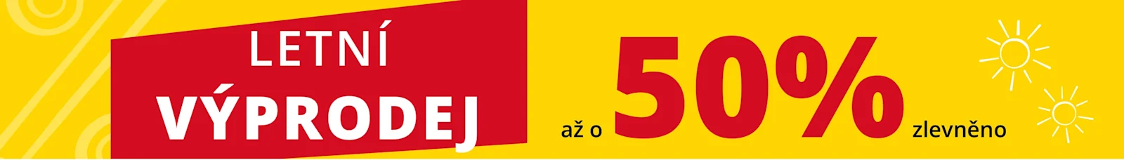 Text na obrázku: Letní výprodej až o 50% zlevněno