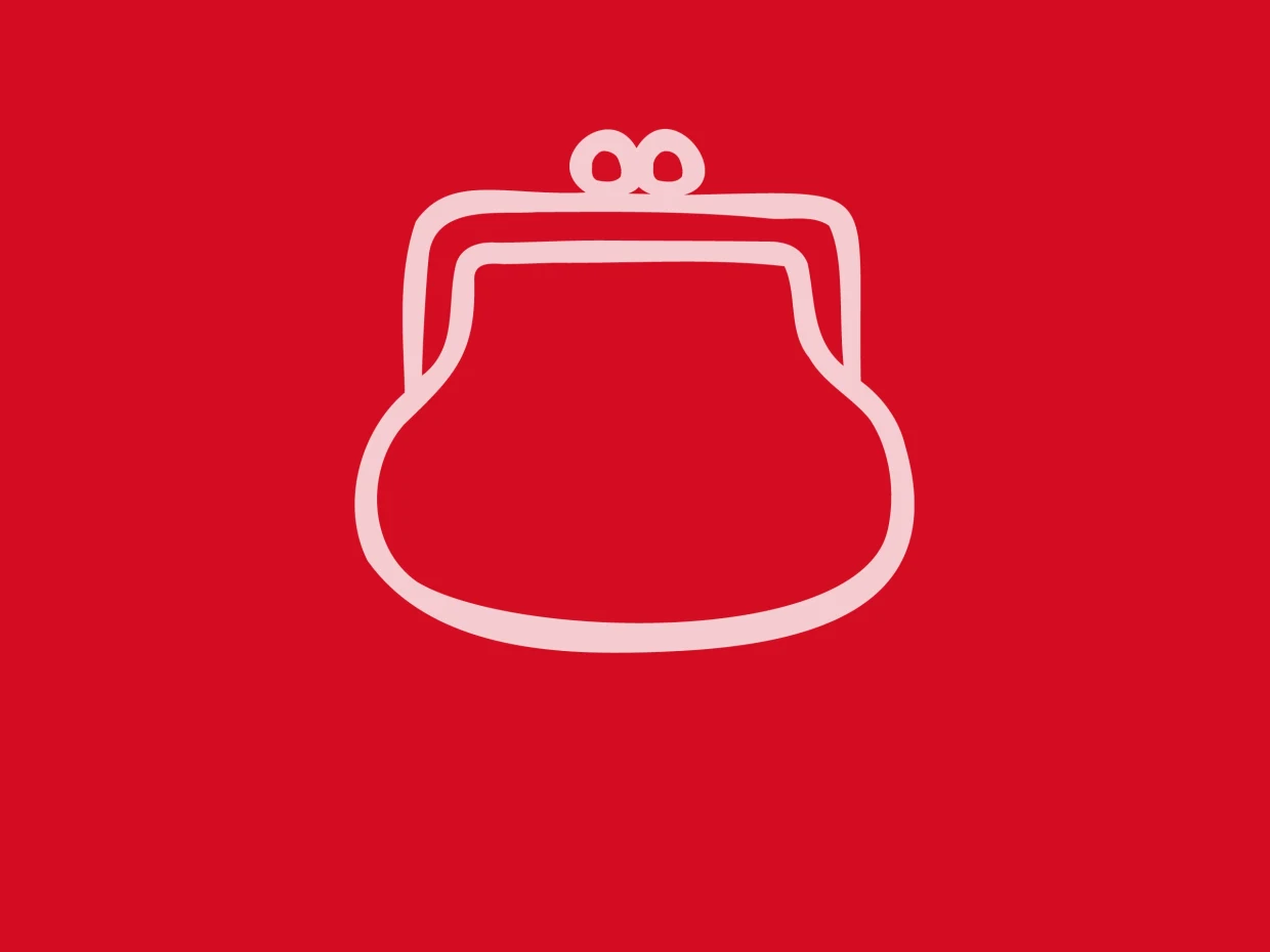 Weisses Symbol einer Geldbörse auf rotem Hintergrund.