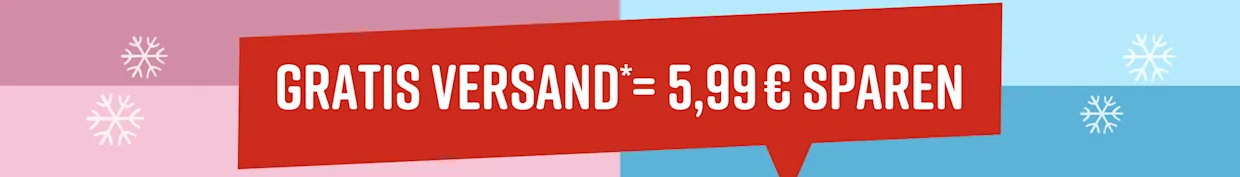 Roter Werbebereich mit weißer Schrift, die 'Gratis Versand - nur noch heute sparen' ankündigt.