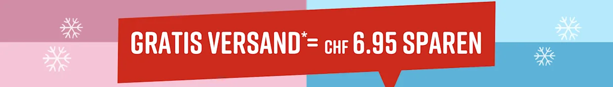 Roter Werbebereich mit weißer Schrift, die 'Gratis Versand - nur noch heute sparen' ankündigt.